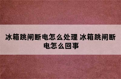 冰箱跳闸断电怎么处理 冰箱跳闸断电怎么回事